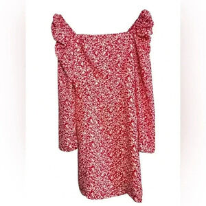 Leith Lined Sundress Red Poppy Floral Puff Sleeve Mini Dress Women’s Size Small
